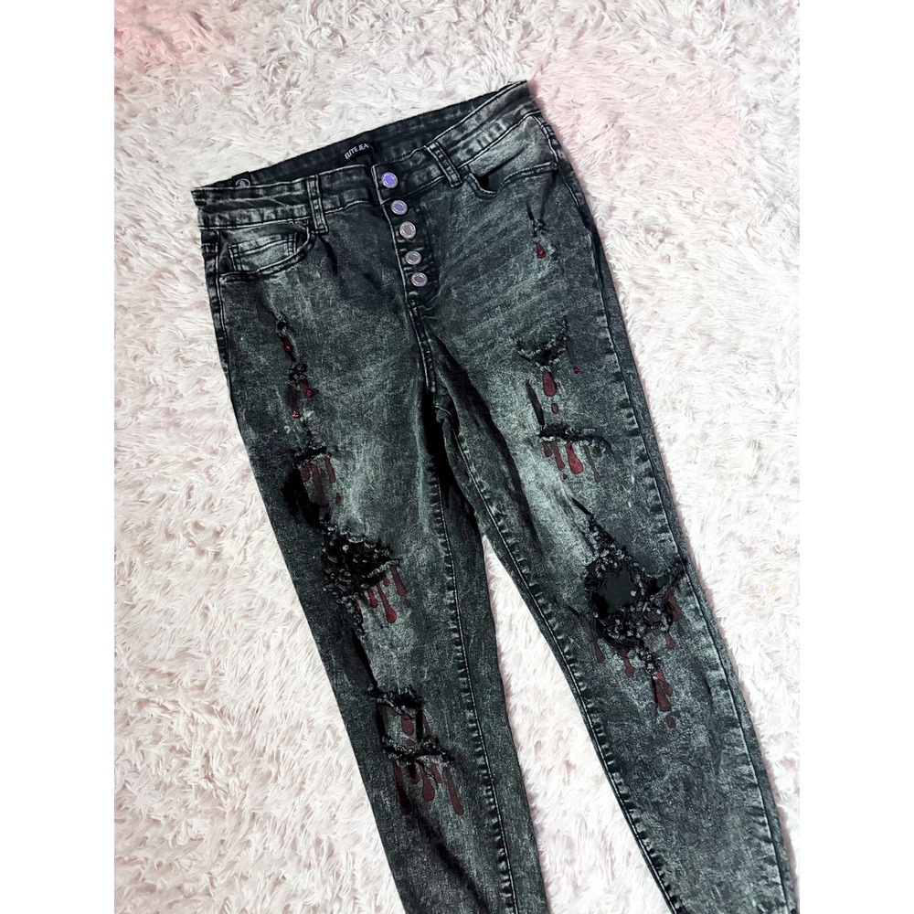 Upcycled Distressed Painted Blood Drip Emo Skinny Jeans Womens 11 Alternative